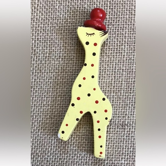 Mini Polka Dot Giraffe With Hat Wood Figure Crafting Funny Whimsical Novelty - Picture 3 of 6